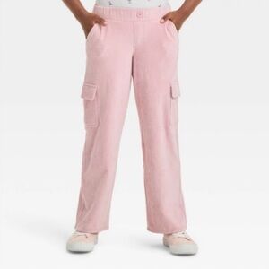 Girls' Cozy Ribbed Wide Leg Cargo Pants - Cat & Jack Dusty Pink Size Small new
